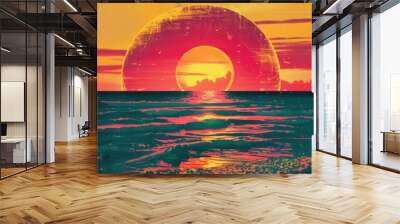 Grunge Sunrise. Vintage Retro Sunset Collection in 80s Style Wall mural