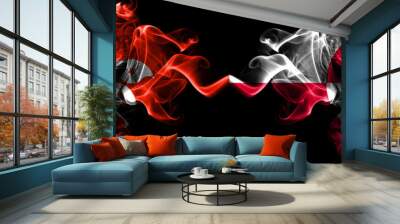 Hong Kong, China vs Greenland smoky mystic states flags placed side by side. Concept and idea thick colored silky abstract smoke flags Wall mural