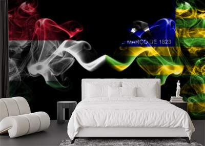 Hungary, Hungarian vs Brazil, Brazilian, Piaui smoky flags side by side. Wall mural