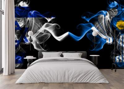 Israel vs Commonwealth smoky mystic flags placed side by side. Thick colored silky smokes flag of Israel and Commonwealth Wall mural