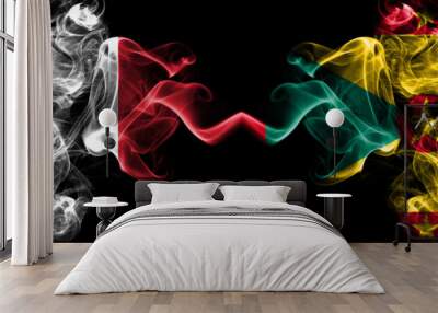 Italy vs Grenada smoky mystic flags placed side by side. Thick colored silky abstract smoke flags of Italian and Grenada Wall mural