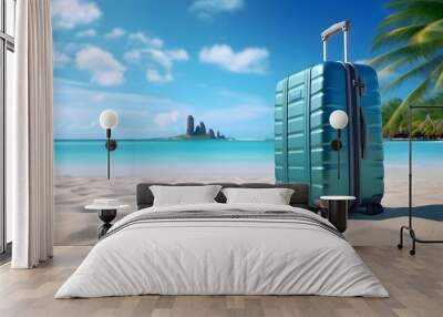 blue travel bag on the beach Wall mural