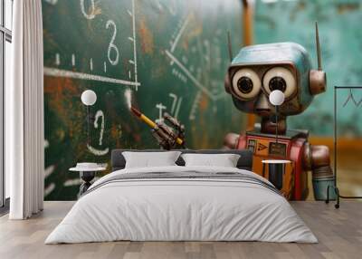 Cute robot on classroom with copy space  Wall mural