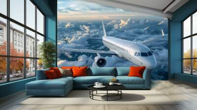 Passenger plane in the cloudy sky Wall mural