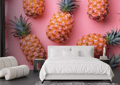 pineapples on pink background Wall mural