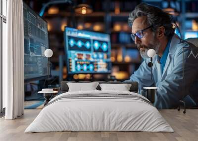 Scientist working on computer in laboratory. Wall mural