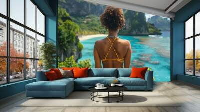 tourism concept with woman on tropical island Wall mural