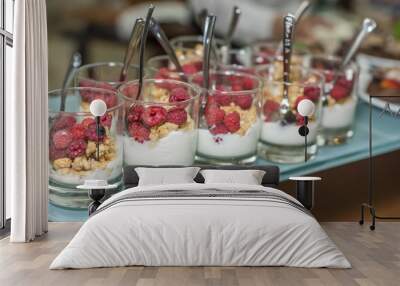 Dessert tray on a buffet table. Wall mural