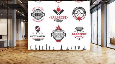 Barbecue black and red logo and labels Wall mural