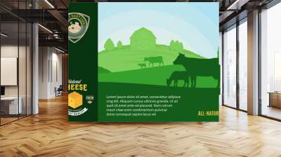 Cheese logo and dairy farm illustration Wall mural