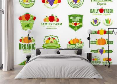 Fruits and Vegetables Logo, Labels, Fruits and Vegetables Icons Wall mural