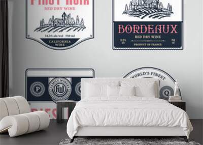 Red and white wine labels and design elements Wall mural