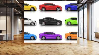 Nine car in different colors Wall mural