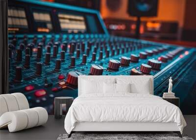 Mixing Console in a Studio: Essential Equipment for Sound Mixing and Recording Wall mural