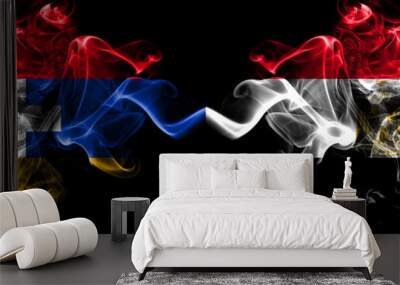 Nagorno-Karabakh, Artsakh vs Egypt, Egyptian smoky mystic flags placed side by side. Thick colored silky abstract smoke flags Wall mural