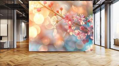 Nature Close-Up Banner in Pastel Colors with Wildflower Meadow and Sunlight Wall mural