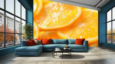 Orange Slices Background. Fresh Citrous Fruit Closeup in Nature Setting Wall mural