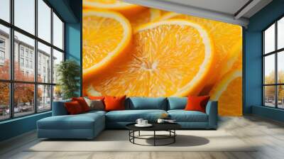 Orange Slices. Fresh Citrous Fruit Closeup with Nature Background Wall mural