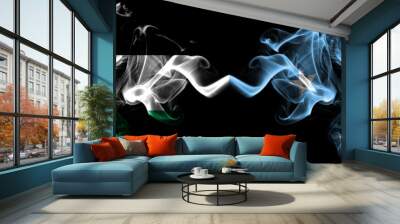 Palestine vs Micronesia, Micronesian smoky mystic flags placed side by side. Thick colored silky smokes flag of Palestinians and Micronesia, Micronesian Wall mural