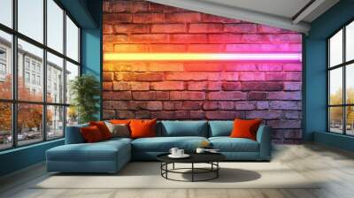 Permissions - Neon Sign on Brickwork Wall in Front View - 3D Rendered Stock Image for Online Ads and Direct Mailers Wall mural