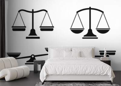 Scales icon set. Weight scales. Justice scales. Libra icon. Silhouette style icon set Wall mural