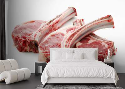 raw pork chops isolated on white background. Wall mural