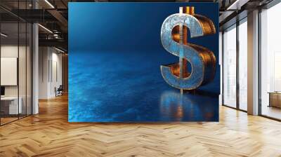 Rough textured blue dollar sign symbol on a matching blue background. Financial and economic concept, emphasizing the dollar currency in business and finance. Wall mural