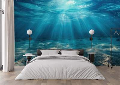 Sea. Underwater Background with Beautiful Light Rays and Sandy Floor Wall mural