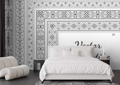 set of vector decorative brushes with inner and outer corners. seamless borders for patterned frames Wall mural