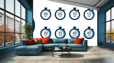 Stopwatch, timer icons set. Speed ​​measurements, countdown from 0 to 60 seconds. Vector illustration Wall mural