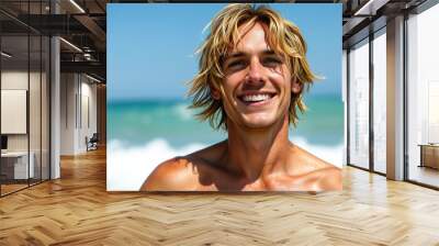 Surfer with sun bleached hair and a laid back smile Wall mural