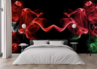 Switzerland, Swiss vs Belarus, Belarusian smoky mystic flags placed side by side. Thick colored silky abstract smoke flags. Wall mural