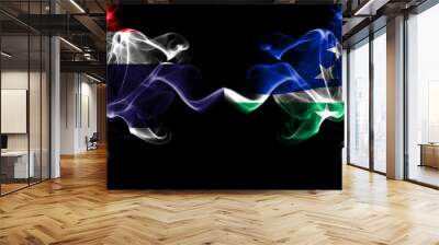 Thailand, Thai vs United States of America, America, US, USA, American, Hampton Roads, Virginia smoky mystic flags placed side by side. Thick colored silky abstract smokes flags. Wall mural