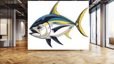 Tuna Fishing. Black Fin Tuna isolated on White Background Illustration Wall mural