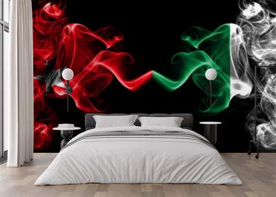 Turkey vs Italy, Italian smoke flags placed side by side. Thick colored silky smoke flags of Turkish and Italy, Italian Wall mural