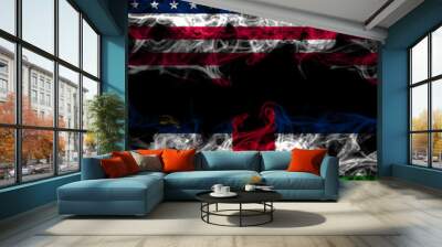 United States of America, America, US, USA, American vs Central African Republic smoky mystic flags placed side by side. Thick colored silky abstract smoke flags Wall mural