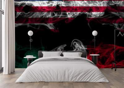 United States of America, America, US, USA, American vs Mexico, Mexican smoky mystic flags placed side by side. Thick colored silky abstract smoke flags Wall mural