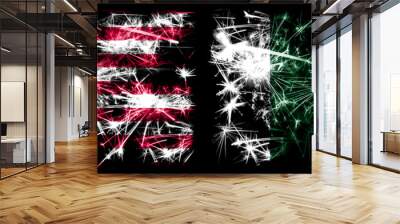 United States of America, USA vs Pakistan, Pakistani New Year celebration sparkling fireworks flags concept background. Combination of two abstract states flags. Wall mural