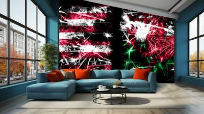 United States of America, USA vs Wales, Welsh New Year celebration sparkling fireworks flags concept background. Combination of two abstract states flags. Wall mural