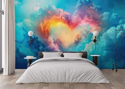 Valentine Day Heart Shape in Beautiful Sky Background Wall mural