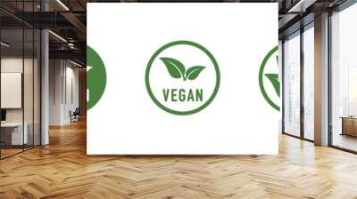 Vegan round icons set. Vegan food sign with leaves. Logo. Tag for cafe restaurants packaging design. Bio, Ecology, Organic Logos and Badges, Label. Vegan food diet icon, bio and healthy food. Vector Wall mural