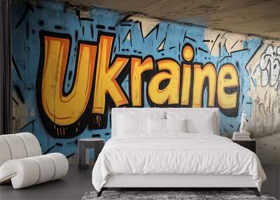 Vibrant Street Art Graffiti Displaying Ukraine on Urban Wall, Ukraine Wall mural