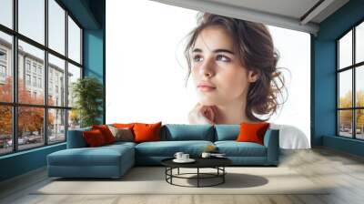 Woman Think - Portrait of Beautiful Young Woman Thinking and Looking Left Wall mural