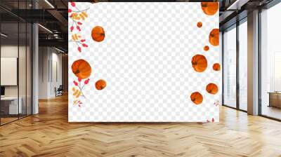 Gold Leaves Background Transparent Vector. Green Happy Border. Yellow Gourd Pumpkins Template. Pumpkin Park. Image Texture. Wall mural