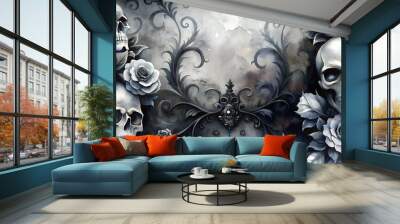 Gothic Halloween background with a skull Wall mural