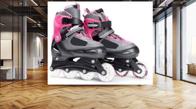 pink roller skates isolated on white background Wall mural