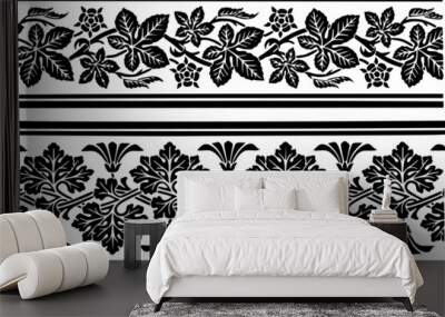  black pattern with flowers Wall mural