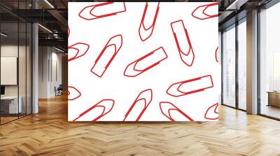 Business office pattern. A pile of red paper clips scattered on a white background	 Wall mural