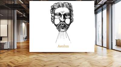 Aeolus, God keeper of winds hand drawn in engraving style. Vector graphic illustration of astrological deity Astraeus. Wall mural