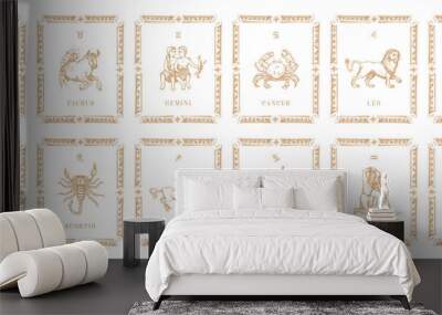 Zodiac symbols, vintage horoscope cards in vector. Wall mural